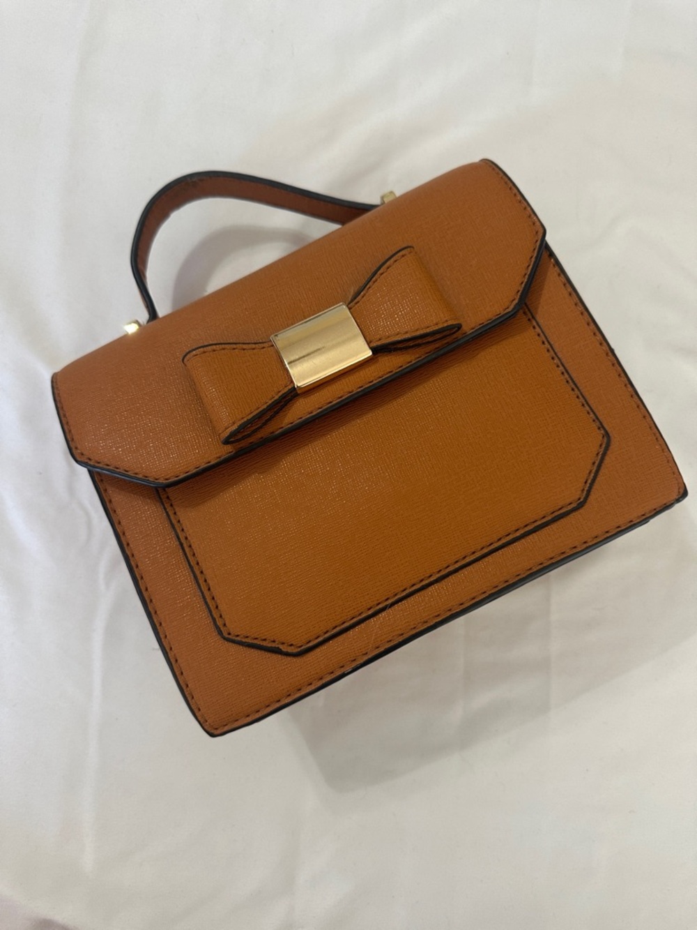 Classic Bow-Accent Top Handle Bag in Cognac